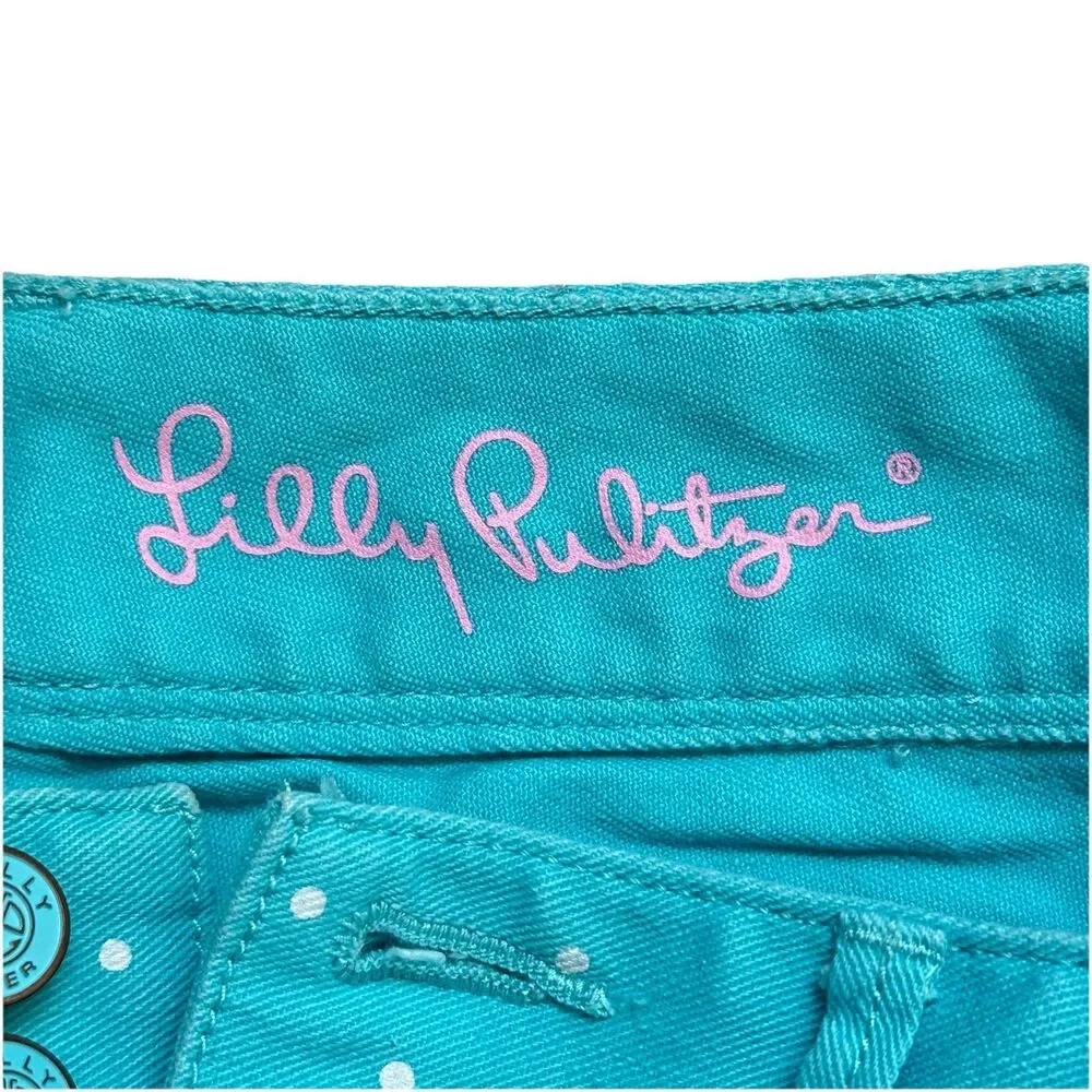 Lilly Pulitzer Clifton Shorts Sz 00 Aqua with White Polka Dots 2 Button Closure